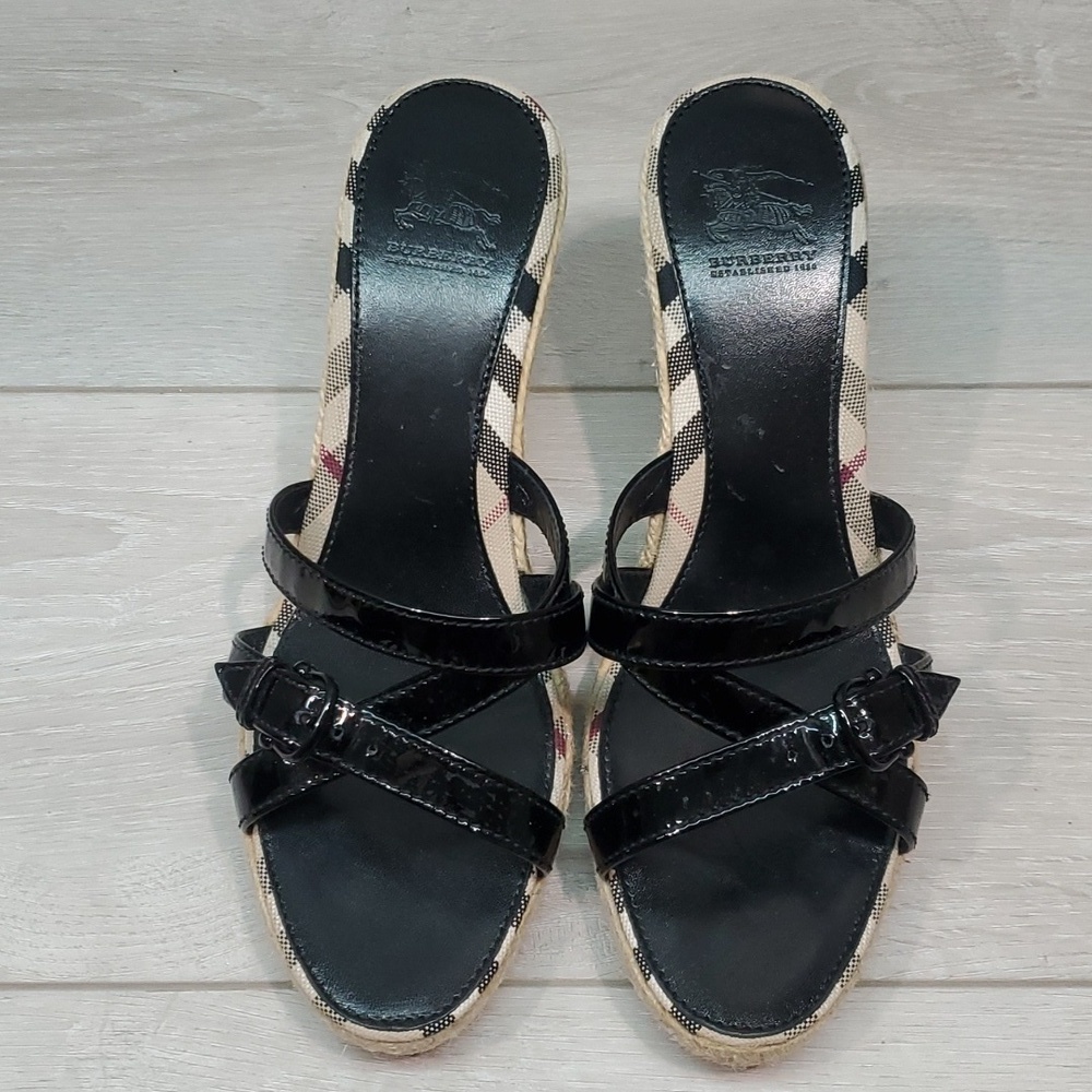 Burberry Womens Leather Logo Print Espadrille Wedge Sandals Shoes sz EU 40/10 - Picture 3 of 13